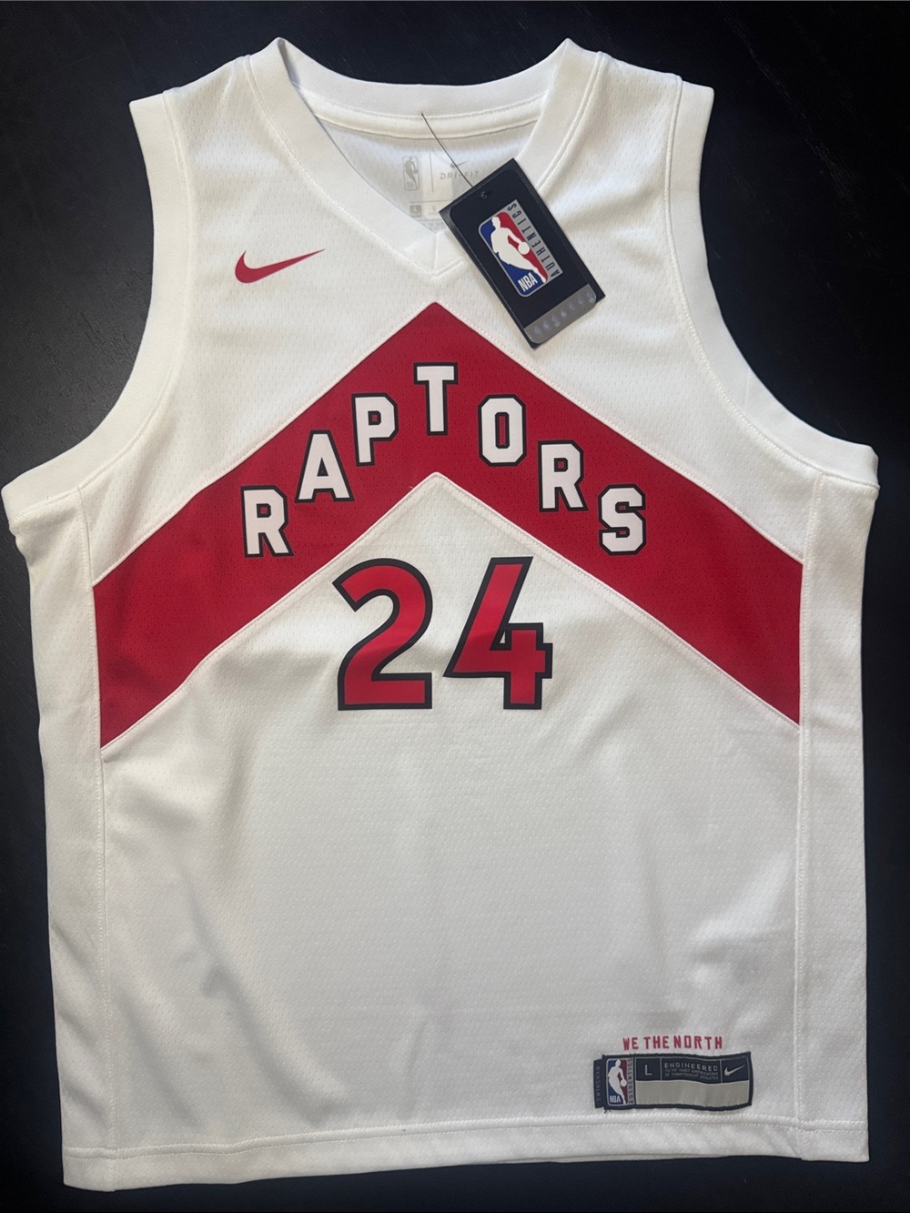 Nike White and Red Raptors #24 NBA Jersey